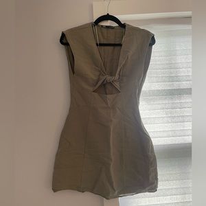 mini army green Zara dress with open detail on front